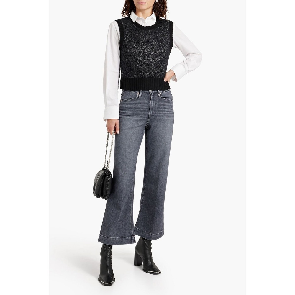 PAIGE Women's Amour Cropped High Rise Bootcut Jeans Mid Denim- Size 32